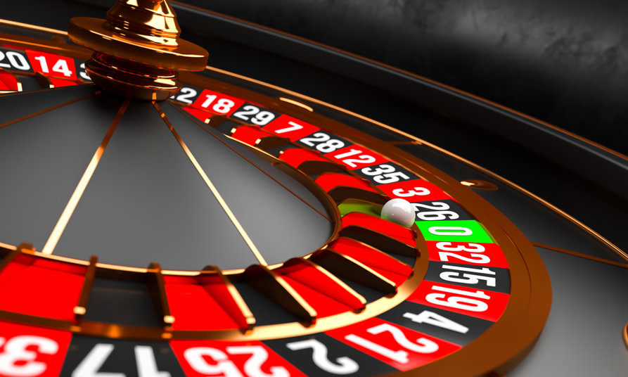 Luxury Casino roulette wheel on black background. Casino theme. Close-up white casino roulette with a ball on zero. Poker game table. 3d rendering illustration